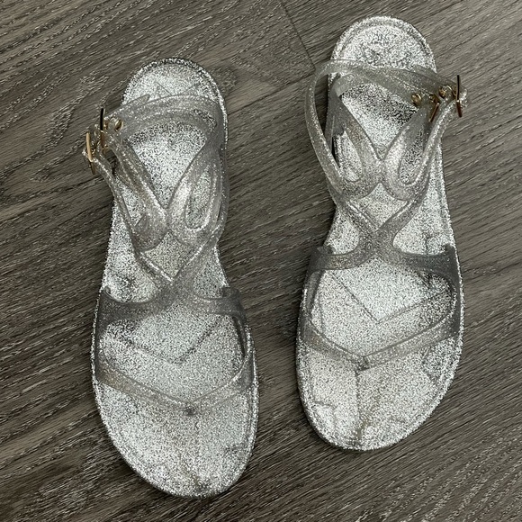 Jimmy Choo Lance Jelly Silver Flat Sandal, 37. Run small - Picture 2 of 5